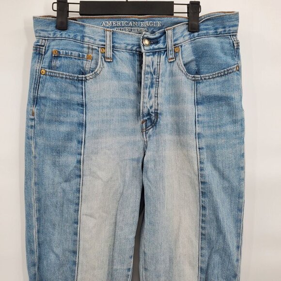 American Eagle Vintage Hi Rise Two Tone Frayed Hem Button Fly Jeans Women Size 8 - Picture 3 of 16